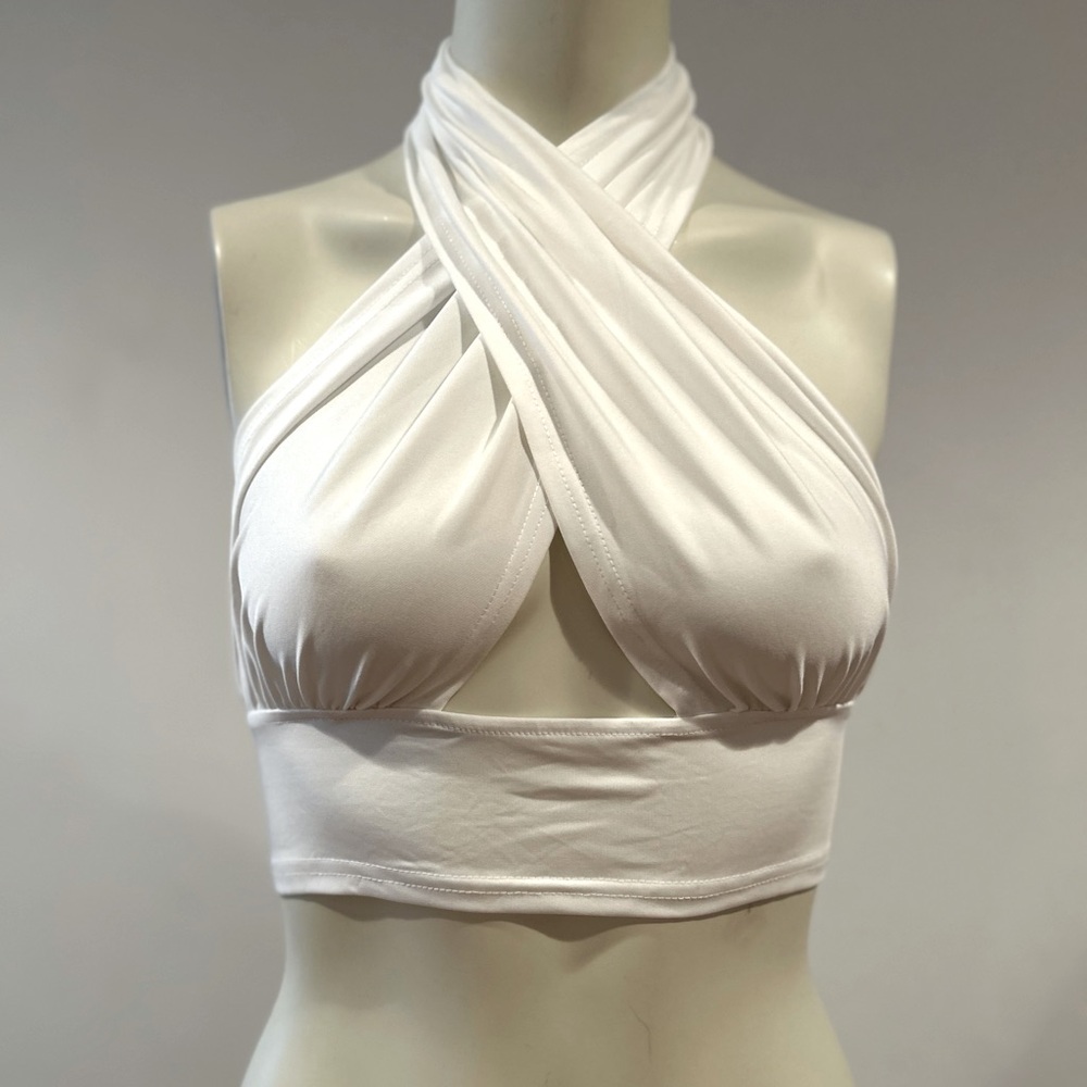 Super sexy white backless crop shirt